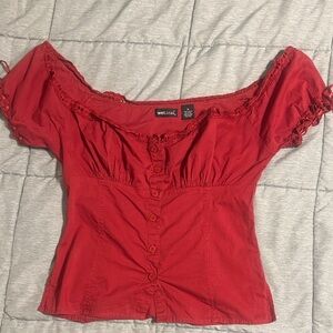 Wet Seal Red Ruched Short Sleeve Blouse